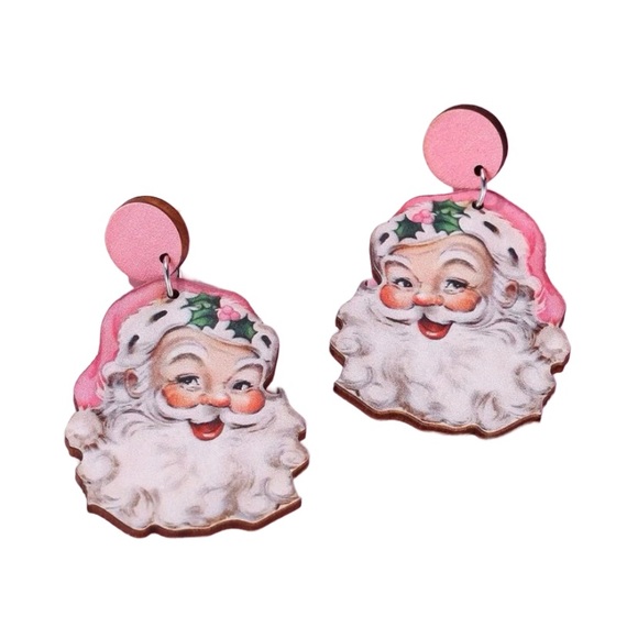 New! Pink Christmas Santa Earrings - Picture 2 of 4